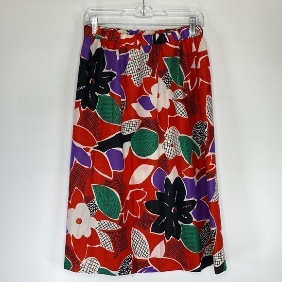 Vintage Smith & Jones Abstract Floral Skirt 80s Size 16 Waist 27"-38" - Picture 2 of 7